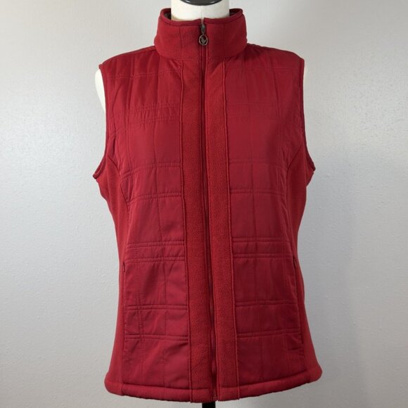 Columbia Womens Red Vest Full Zip Pockets Fleece Lined Mock Neck Size Medium - Picture 1 of 14
